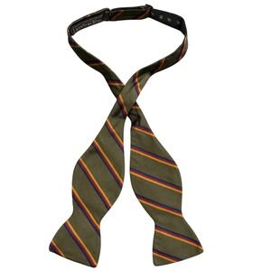 Paul Stuart 100% Silk Bow Tie Mens Green Repp Striped Hand Made USA 2.5"